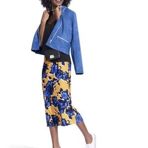 Who What Wear Midi Skirt in Blue and Yellow Floral